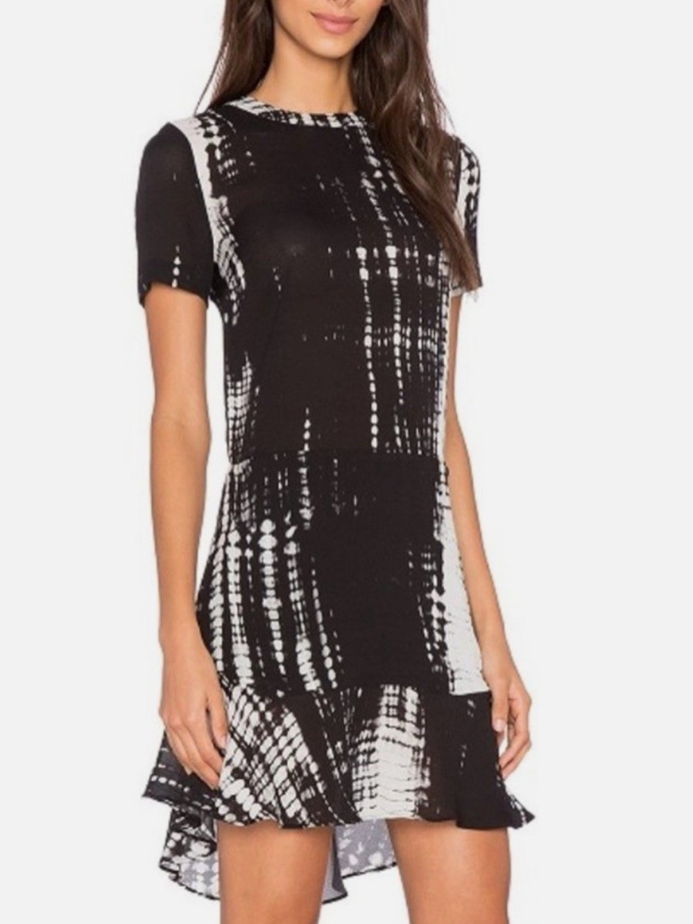 A.L.C. Black & Gray Tie-Dye Silk Short Sleeve Dress. Size 8